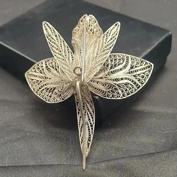 Large 3" Filigree Lili Pin Sterling Silver - Picture 2 of 2